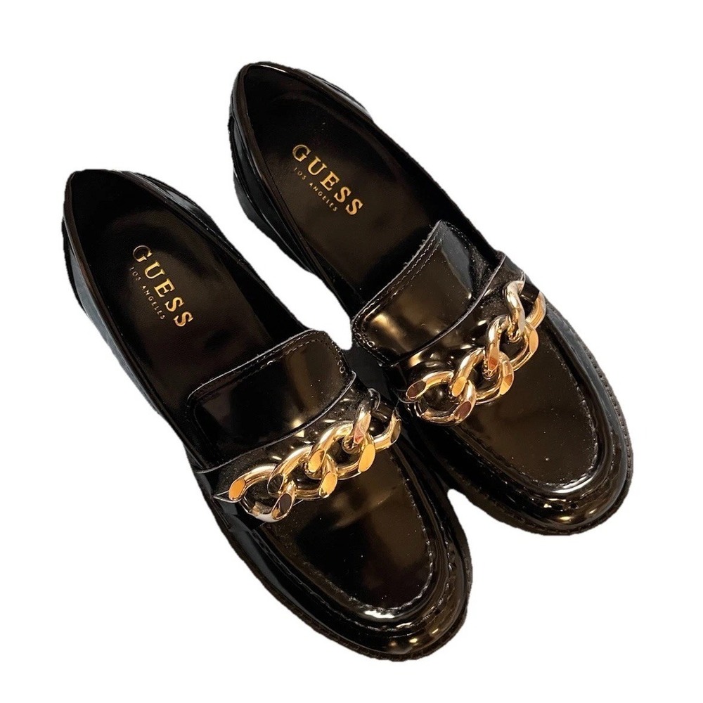 Guess Hillford Lug Sole Penny Loafers Chunky Platform Women's US 8.5 Gold Chain